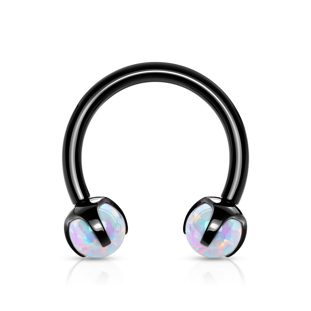 Internally Threaded Claw Set Synthetic Opal Ends Circular Horseshoe Barbell - 316L Stainless Steel