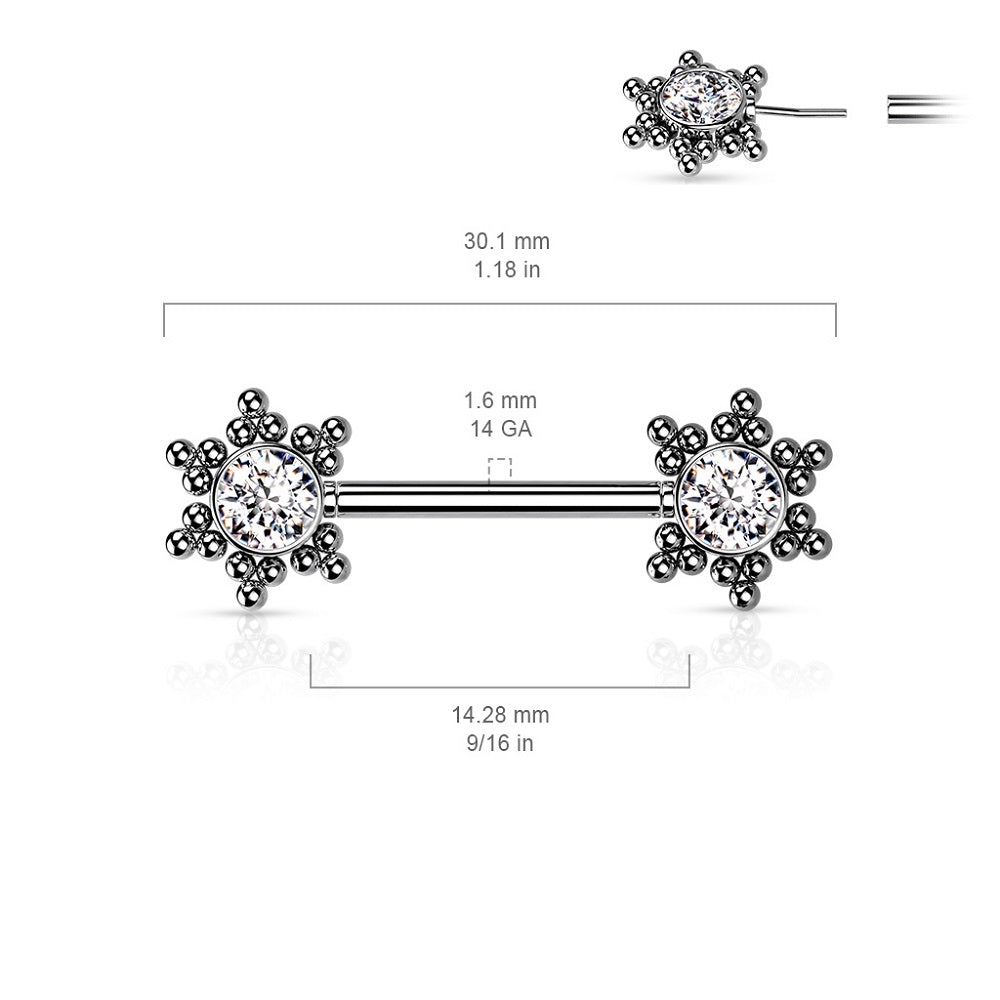 Threadless Push-in CZ Crystal Star Cluster Nipple Barbells - Stainless Steel - Pair