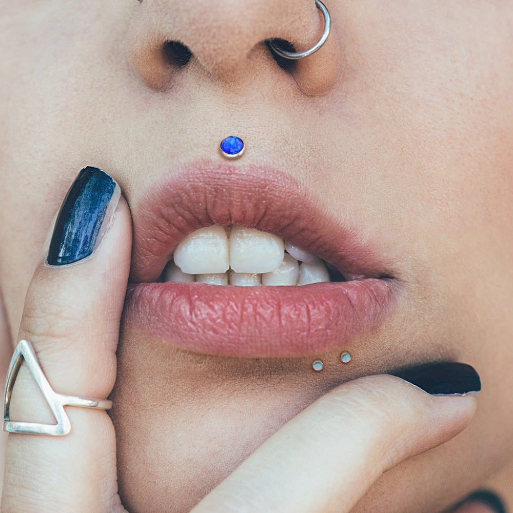 Threadless Push-in Synthetic Opal Flat Top Stud - Stainless Steel