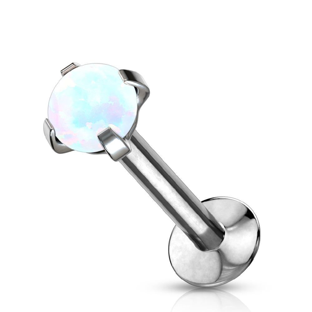 Synthetic Opal Threadless Push In Flat Back Labret Stud - Stainless Steel