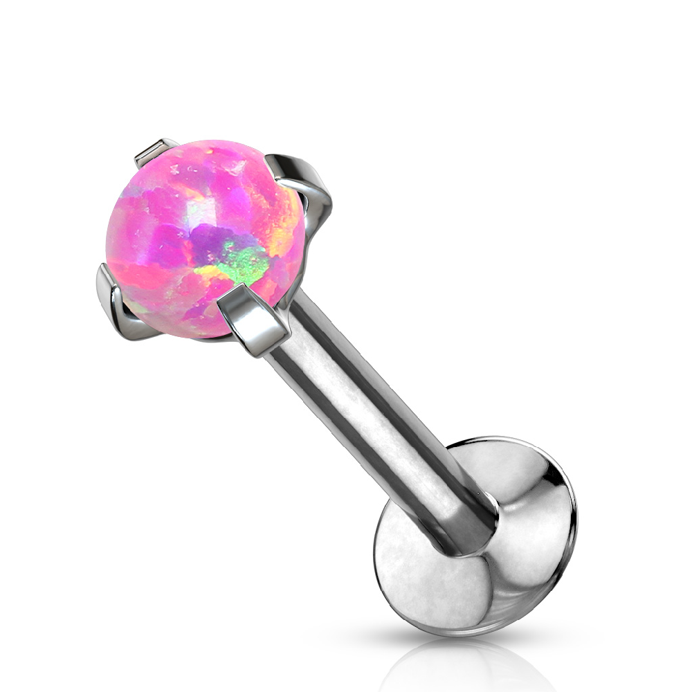 Synthetic Opal Threadless Push In Flat Back Labret Stud - Stainless Steel