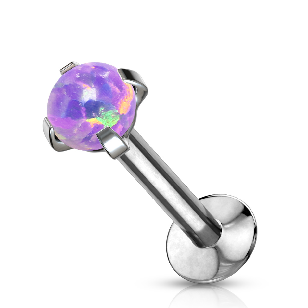 Synthetic Opal Threadless Push In Flat Back Labret Stud - Stainless Steel