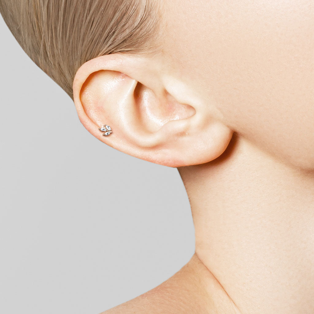 Triple Crystal Marquise Threadless Push In Flat Back Stud - Stainless Steel