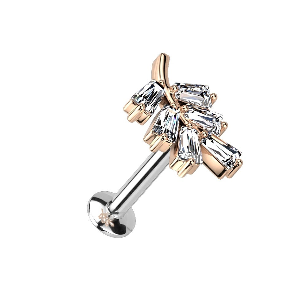 CZ Crystal Leaf Threadless Push-in Convex Back Stud - 316L Stainless Steel