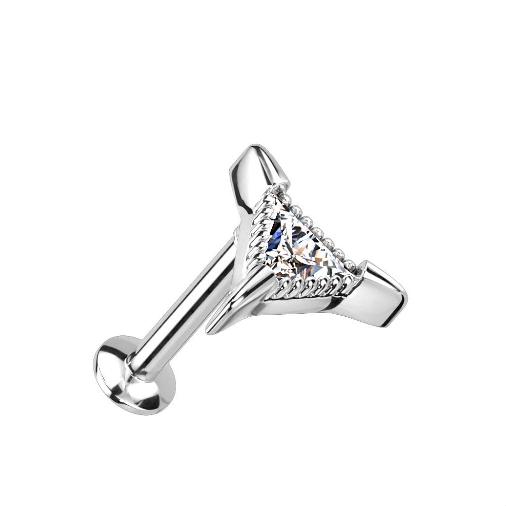 Triangle CZ Crystal Threadless Push-in Stud - 316L Stainless Steel