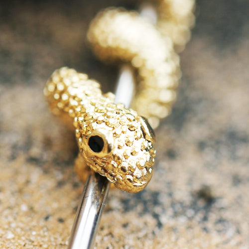 Gold Plated Wrapped Tree Snake Industrial Barbell - Stainless Steel