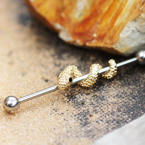 Gold Plated Wrapped Tree Snake Industrial Barbell - Stainless Steel