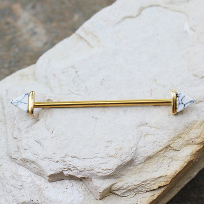 Howlite Stone Arrow Industrial Barbell - Gold Plated Stainless Steel