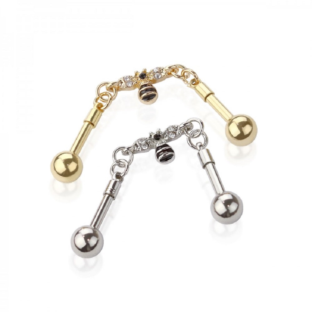 Chain Link CZ Paved Bee Industrial Barbell - 316L Stainless Steel