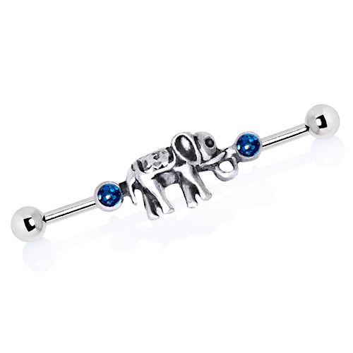 Lucky Elephant Blue Synthetic Opal Industrial Barbell - Stainless Steel