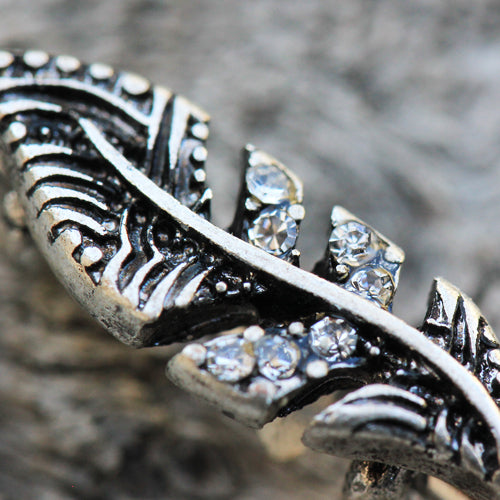 Jeweled Antique Finish Feather Industrial Barbell - Stainless Steel