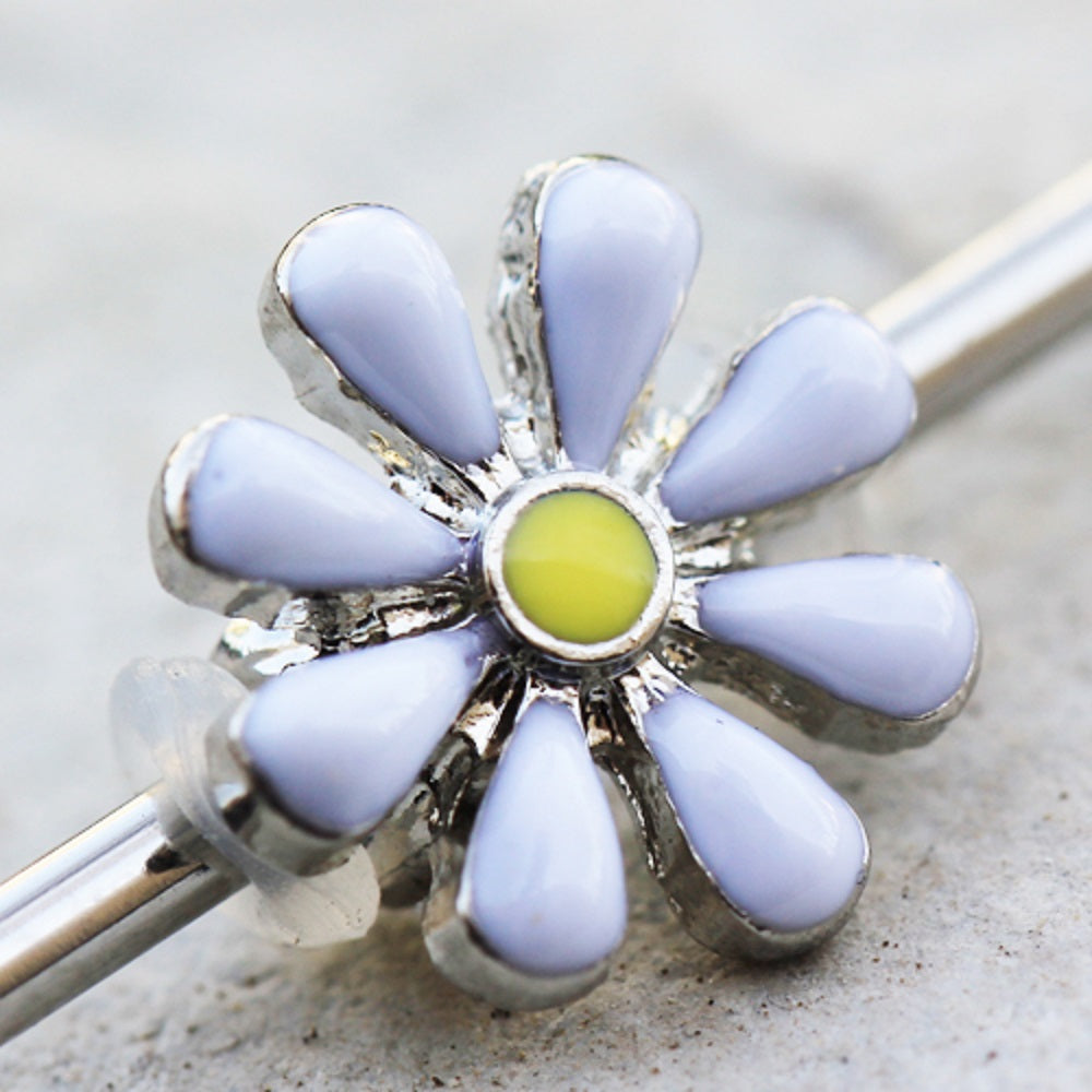 White Daisy Industrial Barbell - 316L Stainless Steel