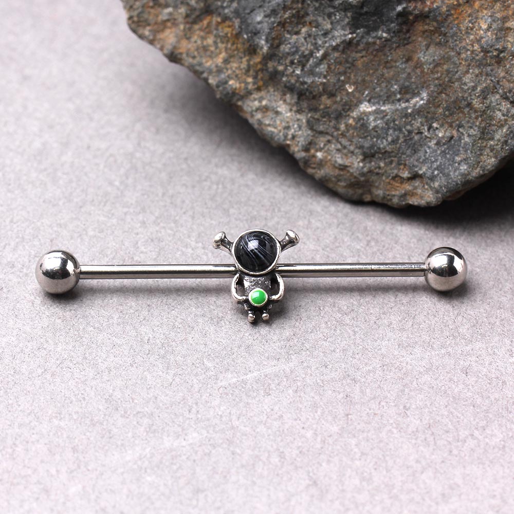 Alien Extraterrestrial UFO Industrial Barbell - Stainless Steel