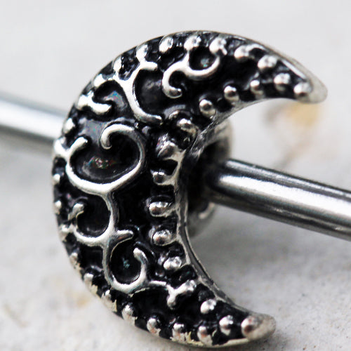 Henna Design Crescent Moon Industrial Barbell - Stainless Steel