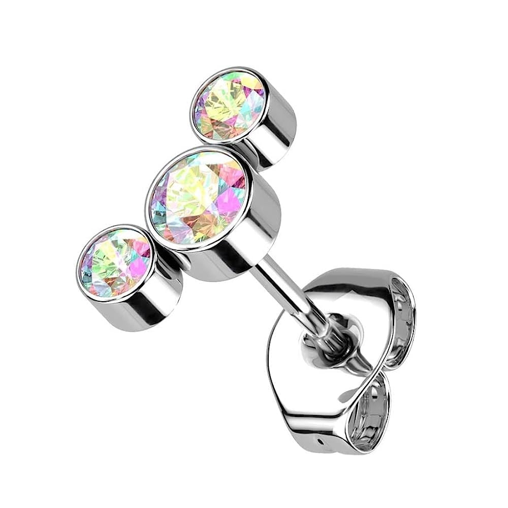 Threadless Push In Triple Round CZ Crystal Curve Top Stud Earring
- F136 Implant Grade Titanium