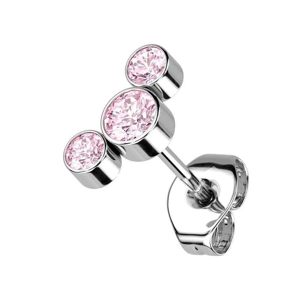 Threadless Push In Triple Round CZ Crystal Curve Top Stud Earring
- F136 Implant Grade Titanium