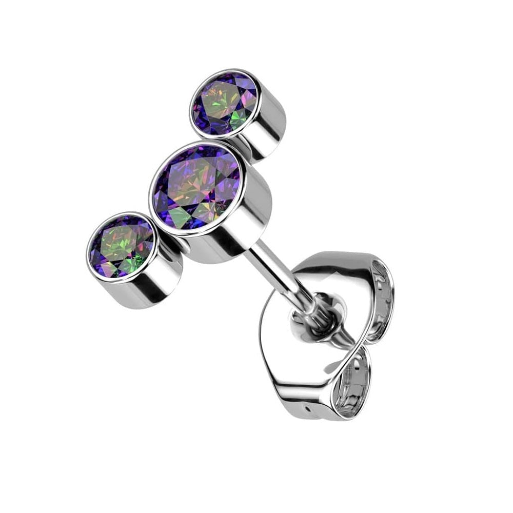 Threadless Push In Triple Round CZ Crystal Curve Top Stud Earring
- F136 Implant Grade Titanium