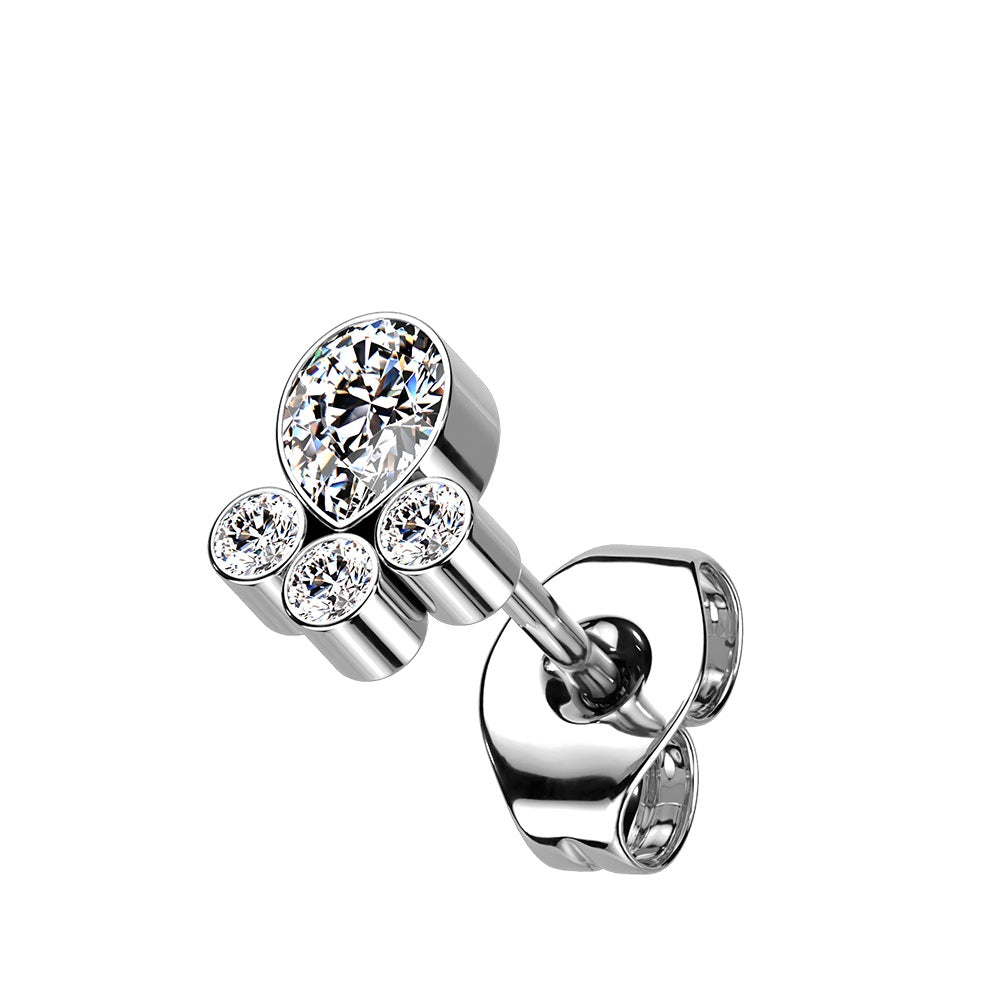 Threadless Push In Pear Shaped CZ Crystal with Crystal Cluster Stud Earring
- F136 Implant Grade Titanium
