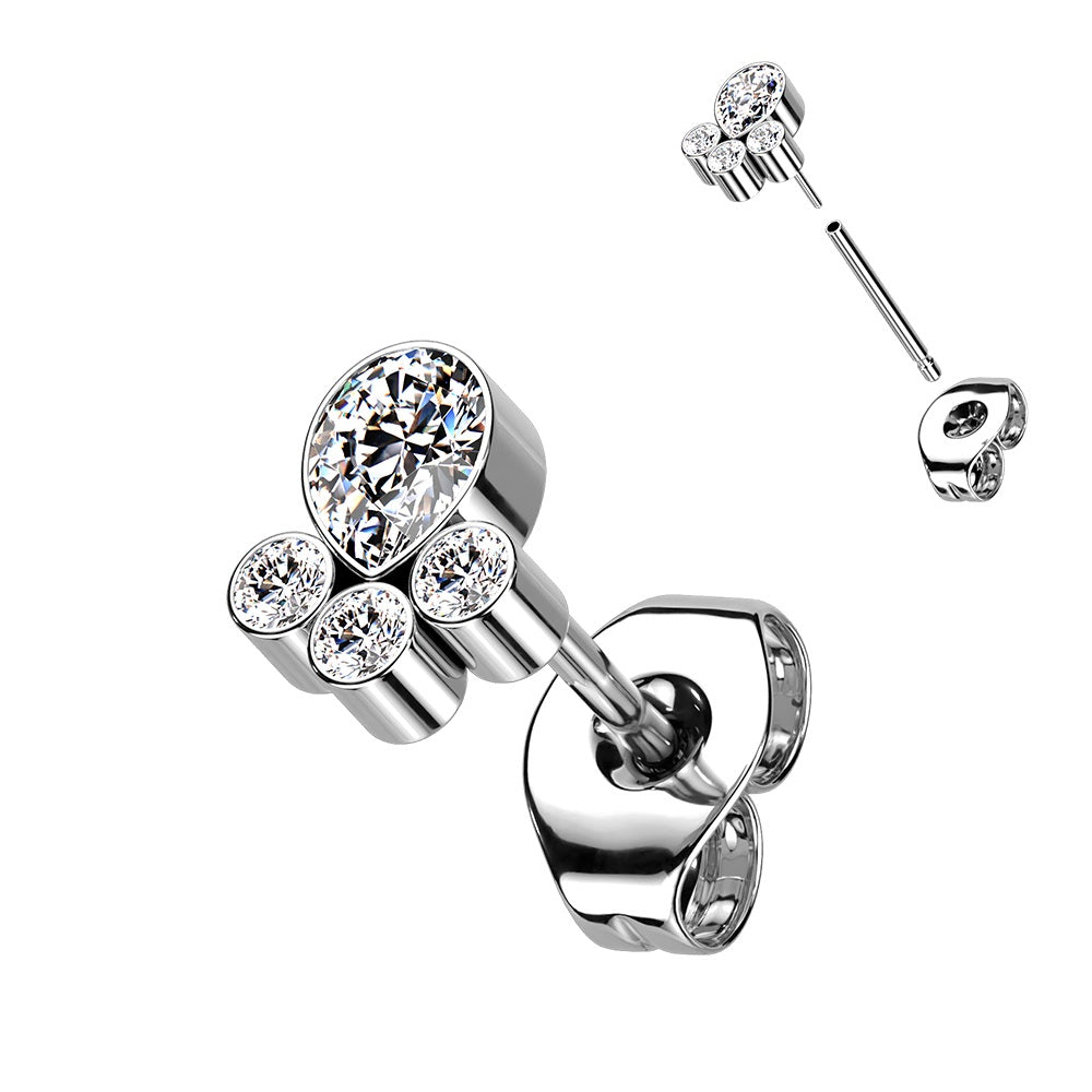 Threadless Push In Pear Shaped CZ Crystal with Crystal Cluster Stud Earring
- F136 Implant Grade Titanium