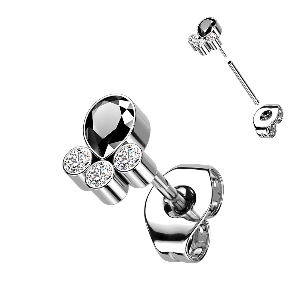 Threadless Push In Pear Shaped CZ Crystal with Crystal Cluster Stud Earring
- F136 Implant Grade Titanium