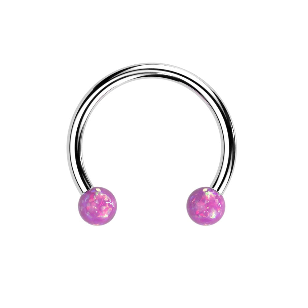 Threadless Synthetic Opal Ball Ends Horseshoe Circular Barbell - F136 Implant Grade Titanium