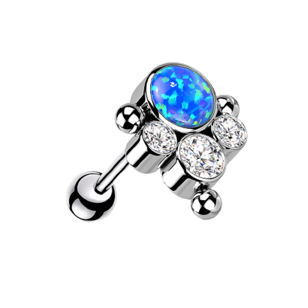 Synthetic Opal with CZ Crystal Ball Cluster Threadless Push-in Barbell
- G23 Implant Grade Titanium