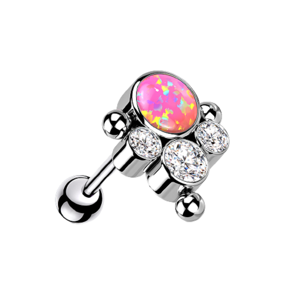 Synthetic Opal with CZ Crystal Ball Cluster Threadless Push-in Barbell
- G23 Implant Grade Titanium