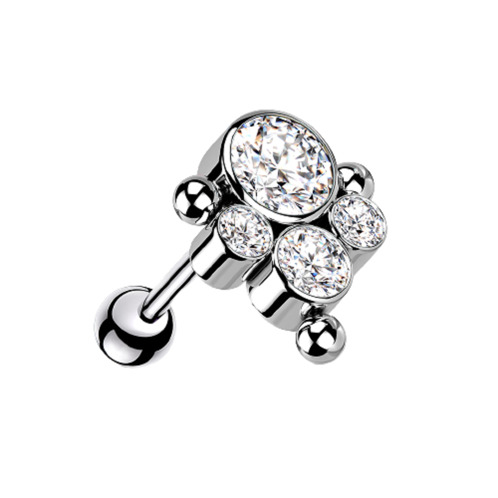 CZ Crystal and Ball Cluster Threadless Push-in Barbell - G23 Implant Grade Titanium