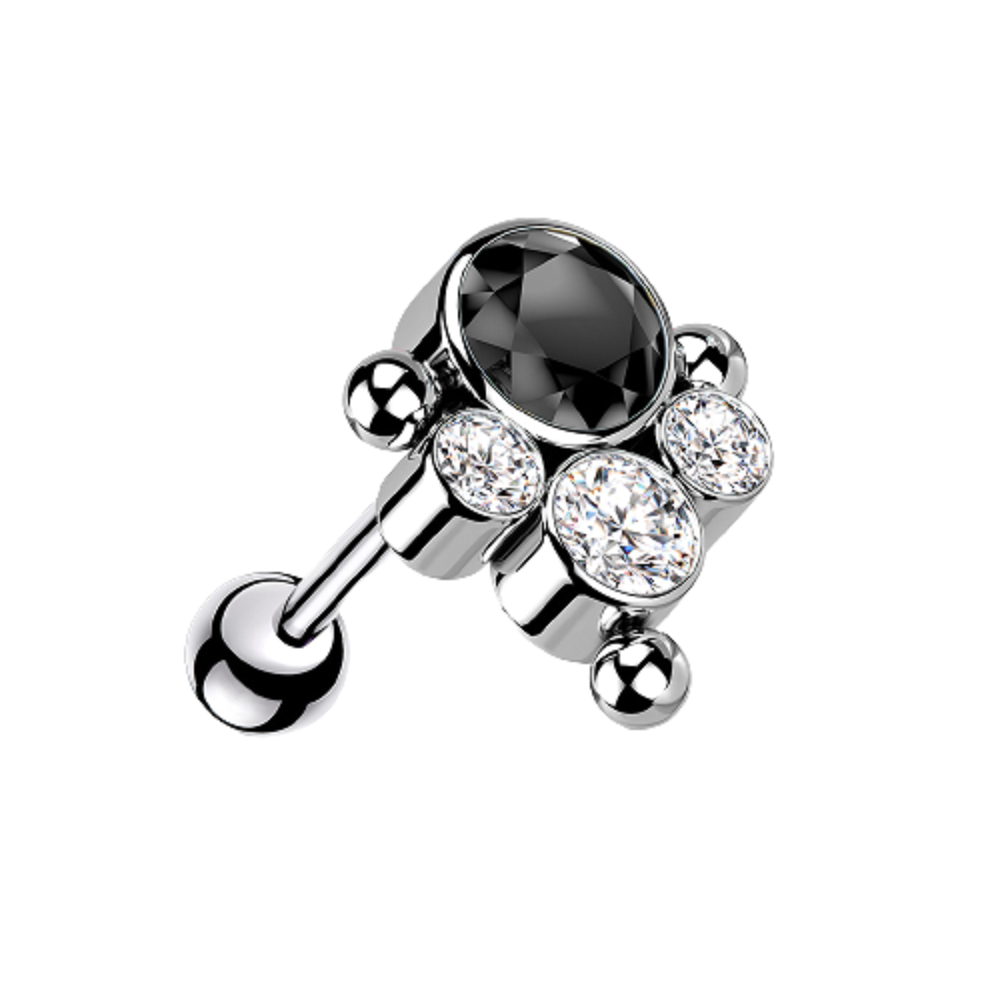CZ Crystal and Ball Cluster Threadless Push-in Barbell - G23 Implant Grade Titanium
