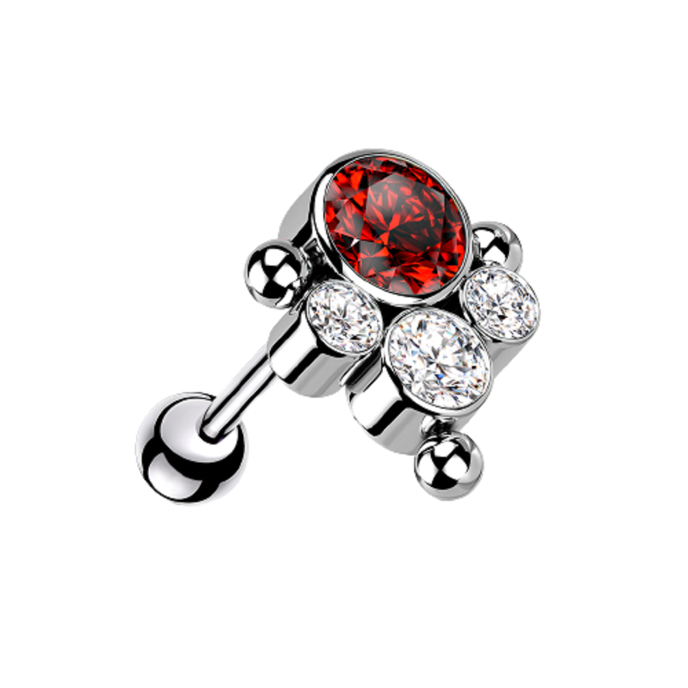 CZ Crystal and Ball Cluster Threadless Push-in Barbell - G23 Implant Grade Titanium