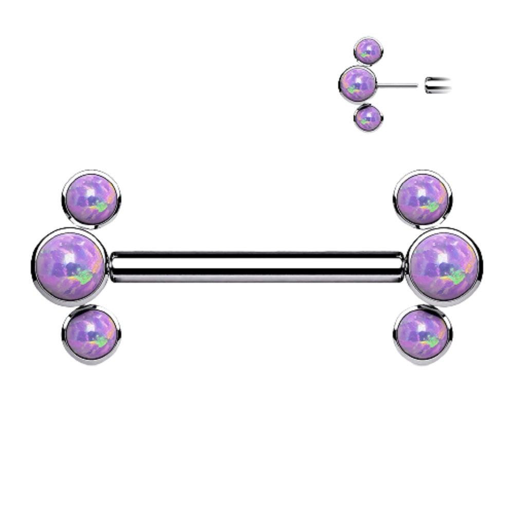 Threadless Push-in Triple Synthetic Opal Nipple Barbells - G23 Implant Grade Titanium - Pair