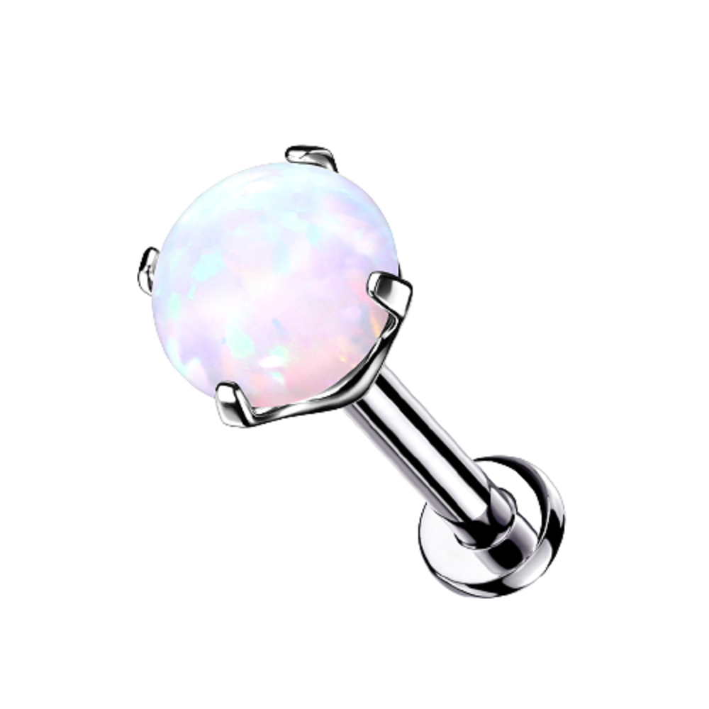 Threadless Push-in Prong Set Synthetic Opal Barbell Stud - G23 Implant Grade Titanium