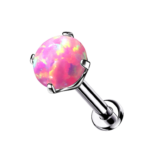 Threadless Push-in Prong Set Synthetic Opal Barbell Stud - G23 Implant Grade Titanium