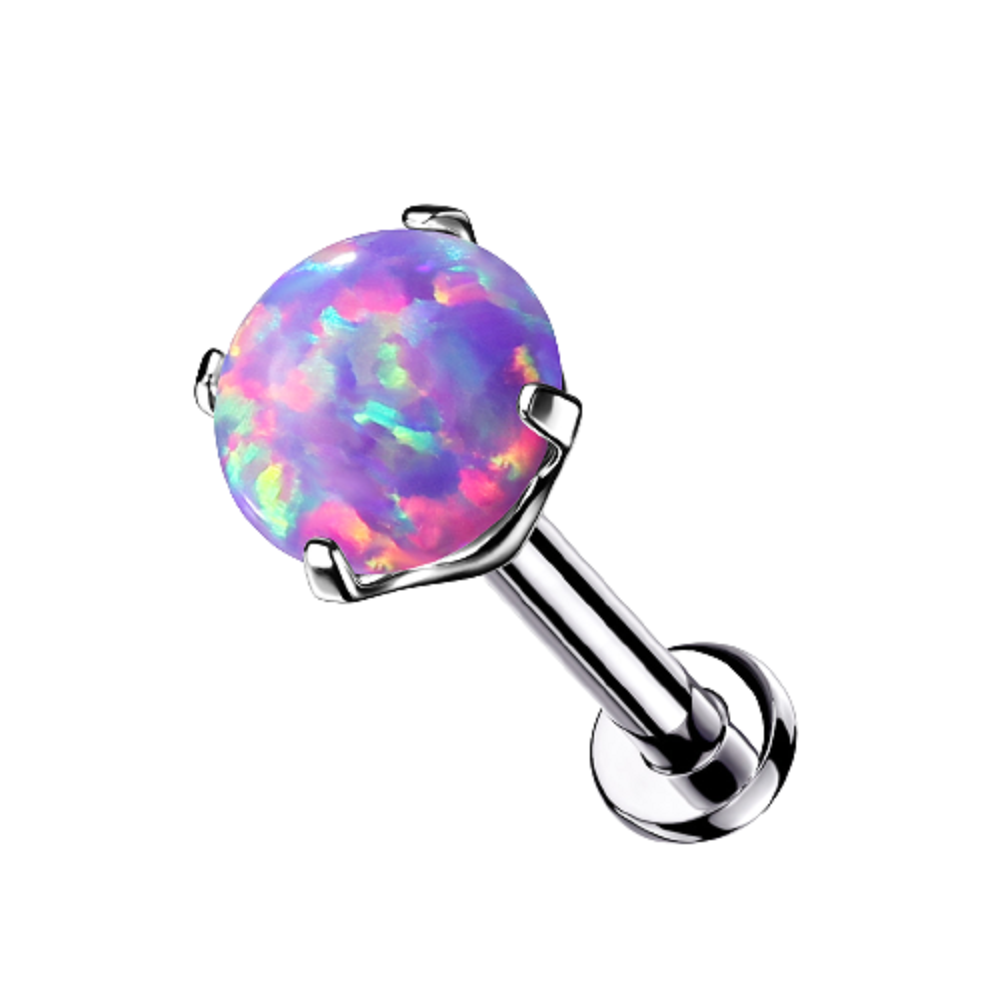 Threadless Push-in Prong Set Synthetic Opal Barbell Stud - G23 Implant Grade Titanium