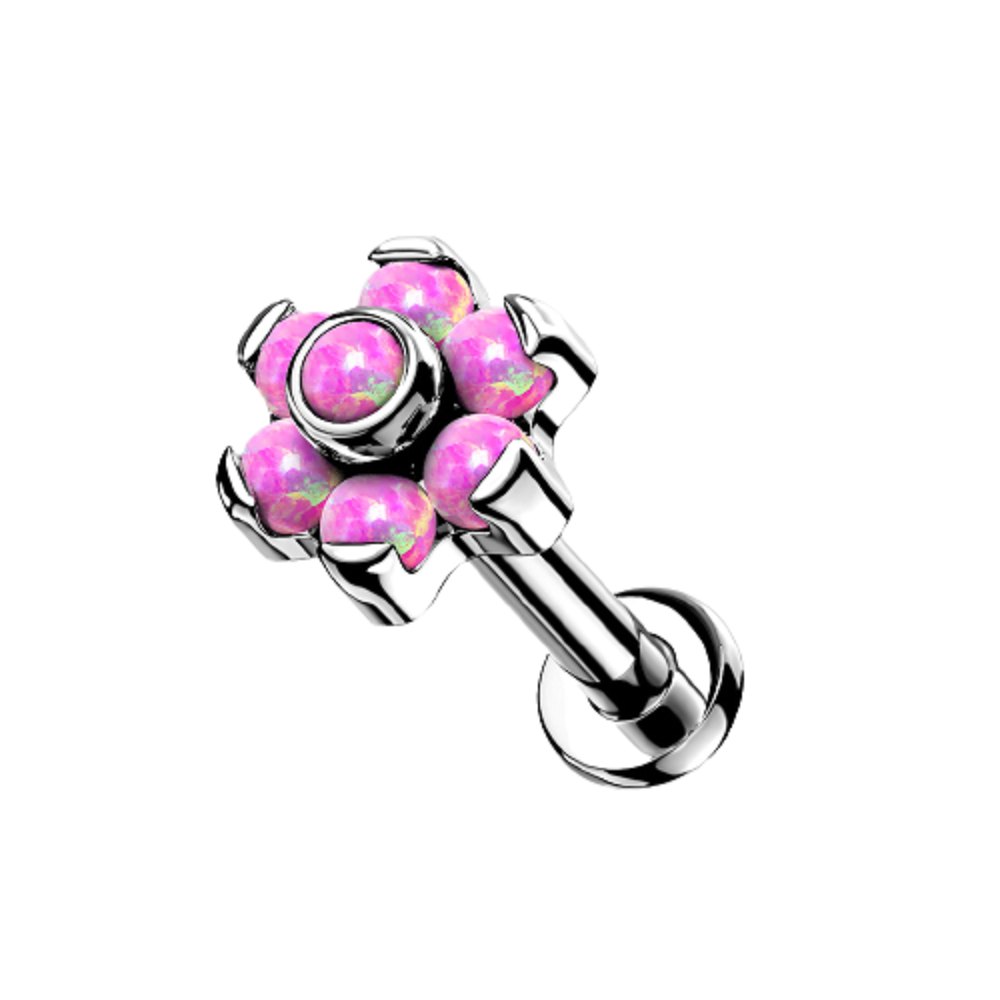 Threadless Push-in Synthetic Opal Flower Top Labret Stud - G23 Implant Grade Titanium