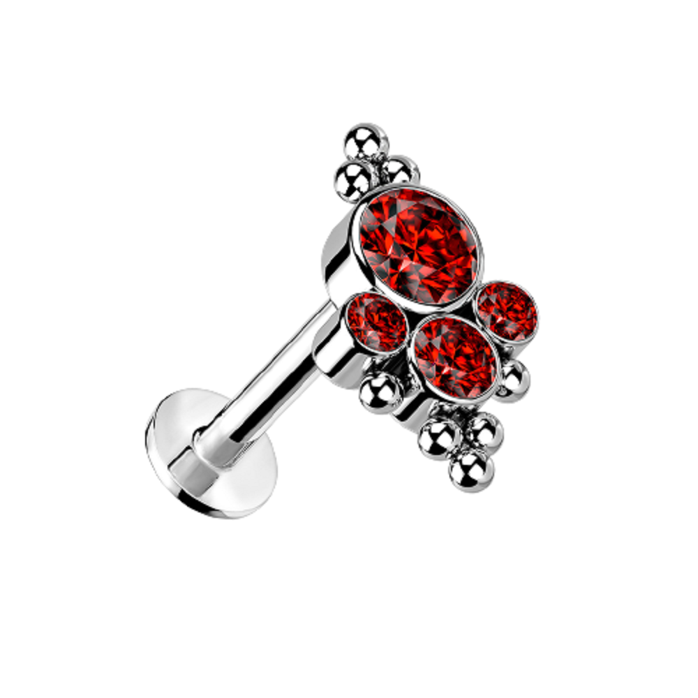 CZ Crystals with Ball Clusters Threadless Push In Labret Stud - F136 Implant Grade Titanium