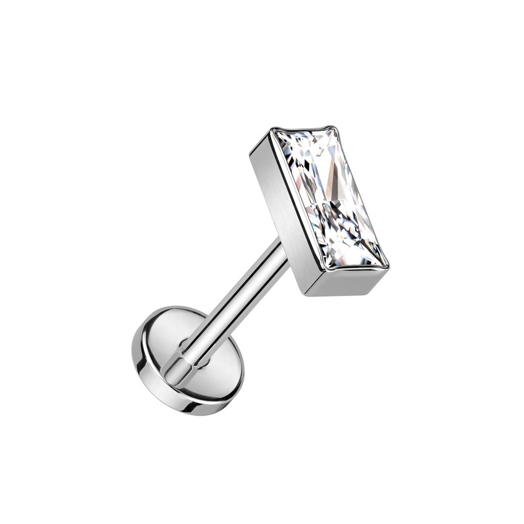 Rectangular CZ Crystal Top Threadless Push-In Labret Stud - F136 Implant Grade Titanium