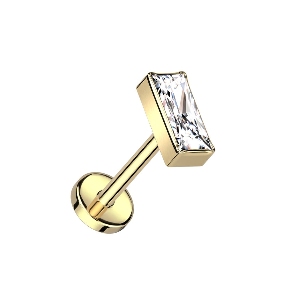 Rectangular CZ Crystal Top Threadless Push-In Labret Stud - F136 Implant Grade Titanium
