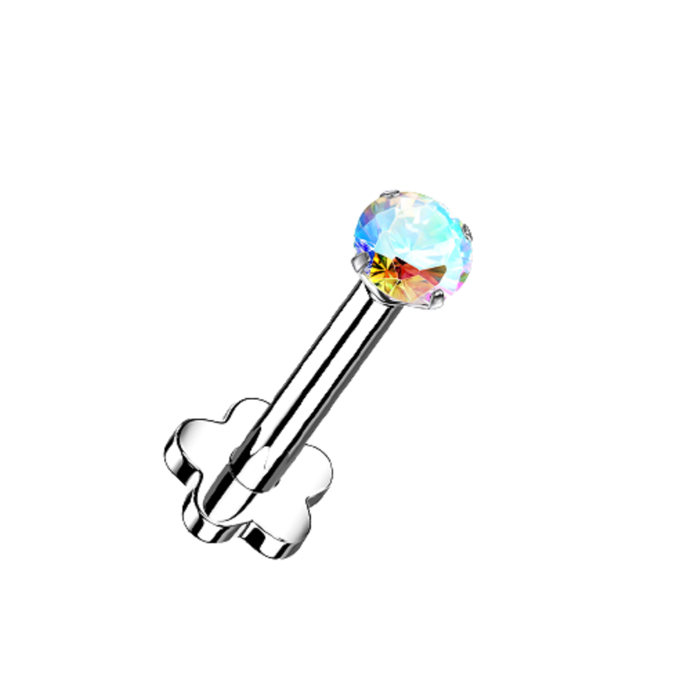 Prong Set CZ Crystal Threadless Push In Flower Base Stud
- G23 Implant Grade Titanium