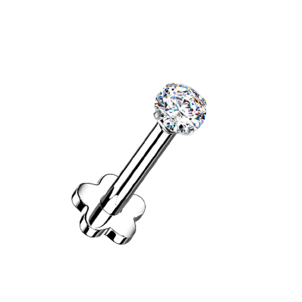 Prong Set CZ Crystal Threadless Push In Flower Base Stud
- G23 Implant Grade Titanium