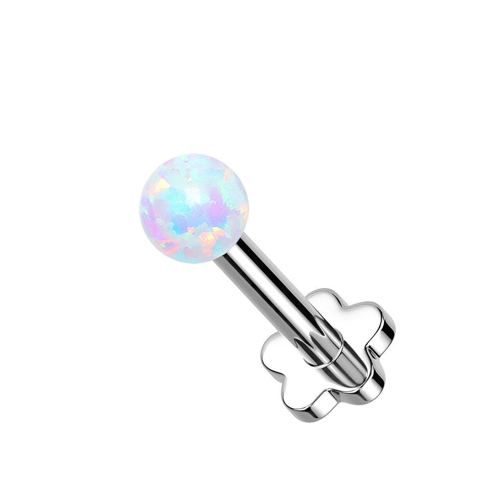 Round Opal Top Threadless Push-in Flower Flat Back Stud - G23 Implant Grade Titanium