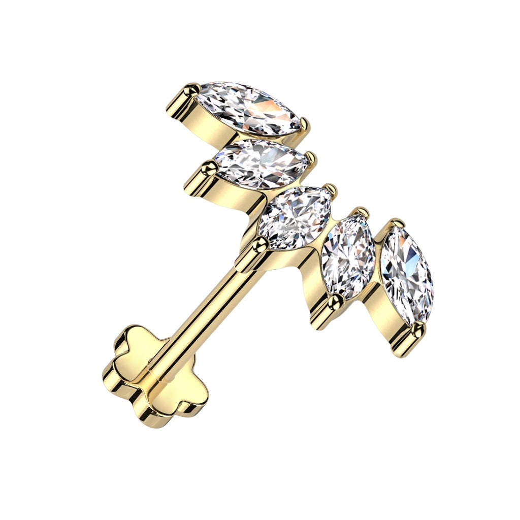 Multi CZ Crystal Marquise Fan Threadless Push-In Flower Base Labret Stud - F136 Implant Grade Titanium