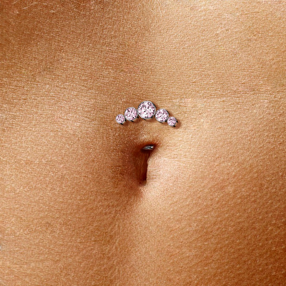 Threadless Convex Base CZ Crystal Curve Top Floating Belly Button Ring - F136 Implant Grade Titanium