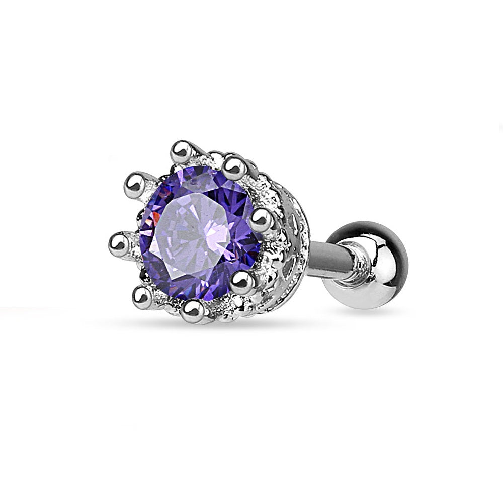 Prong Set CZ Crystal Vintage Victorian Antique Style Cartilage Tragus Barbell - 316L Stainless Steel