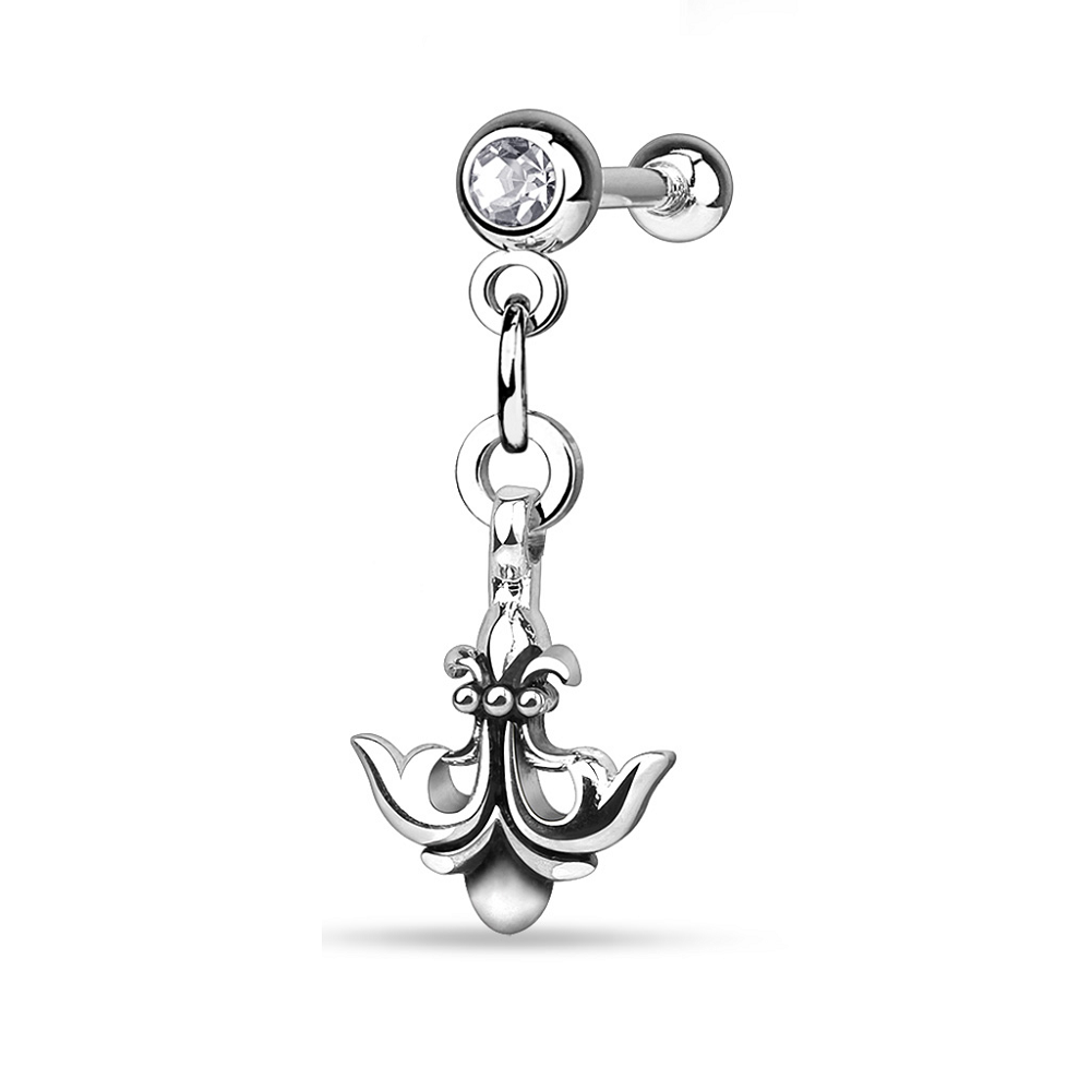 Fleur De Lis Anchor Dangling Tragus Cartilage Barbell - 316L Surgical Steel