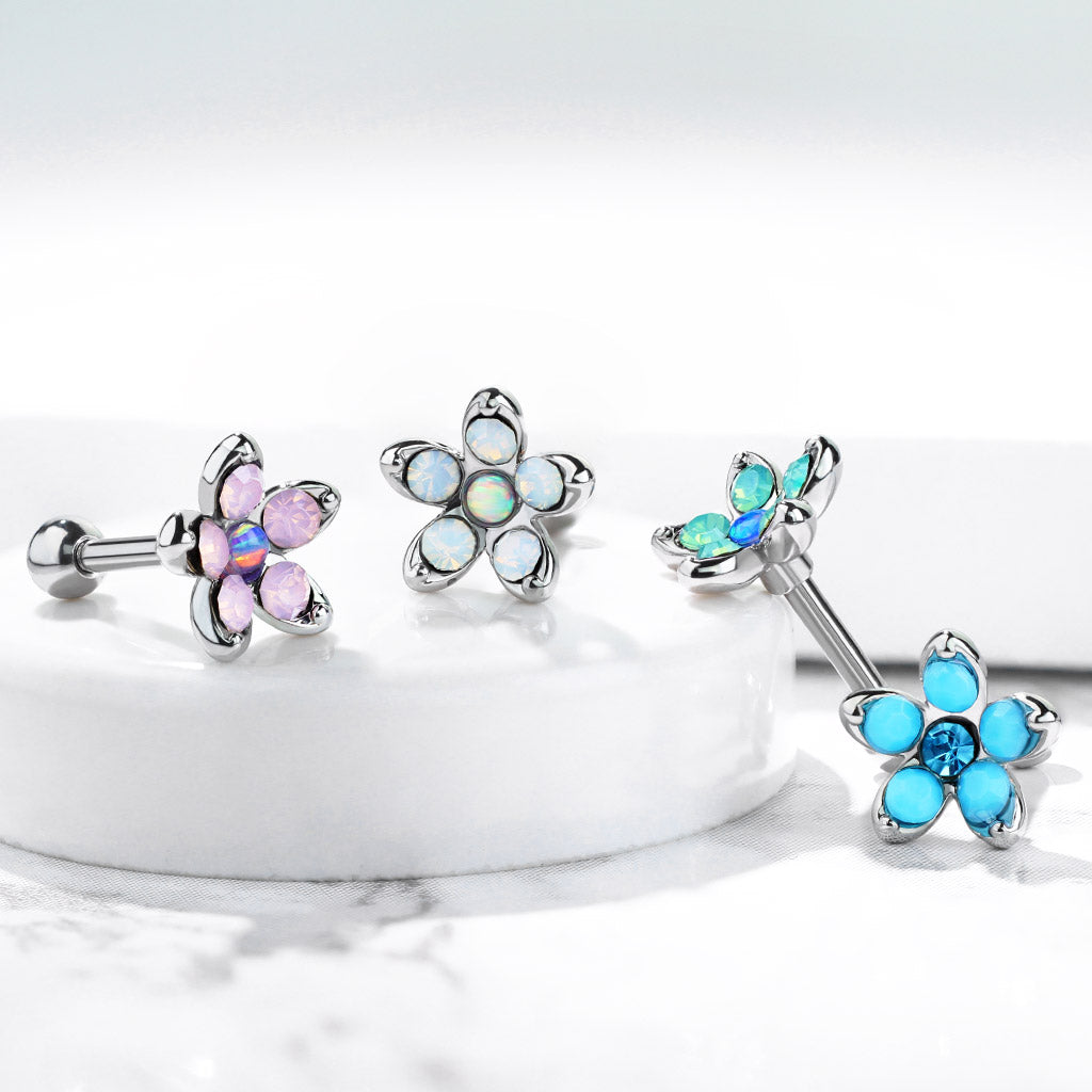 Synthetic Opal Flower Cartilage Tragus Stud - 316L Stainless Steel