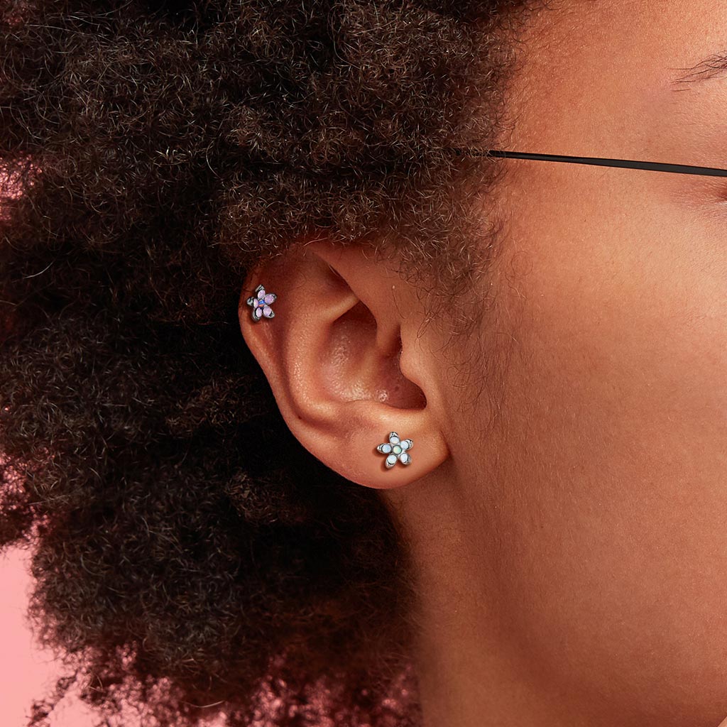 Synthetic Opal Flower Cartilage Tragus Stud - 316L Stainless Steel