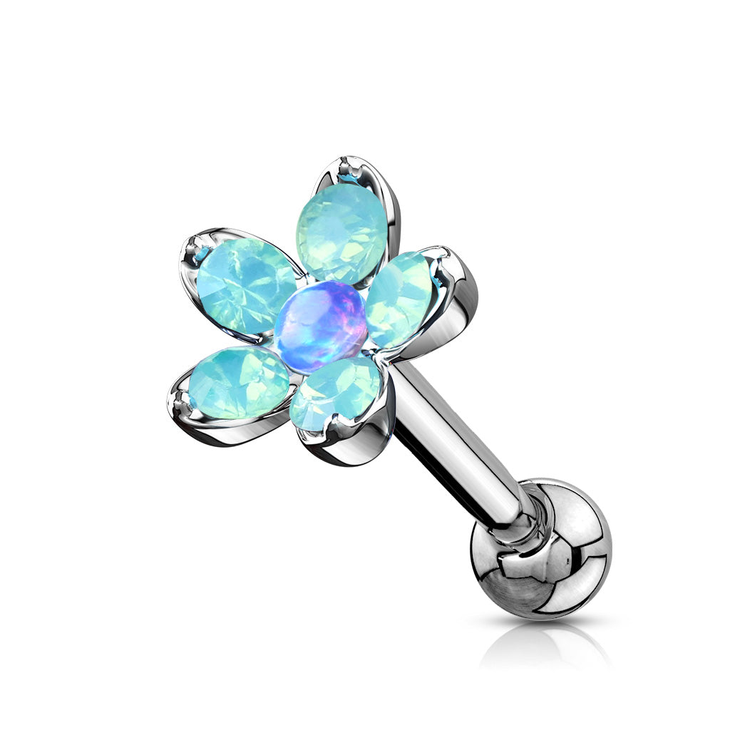 Synthetic Opal Flower Cartilage Tragus Stud - 316L Stainless Steel
