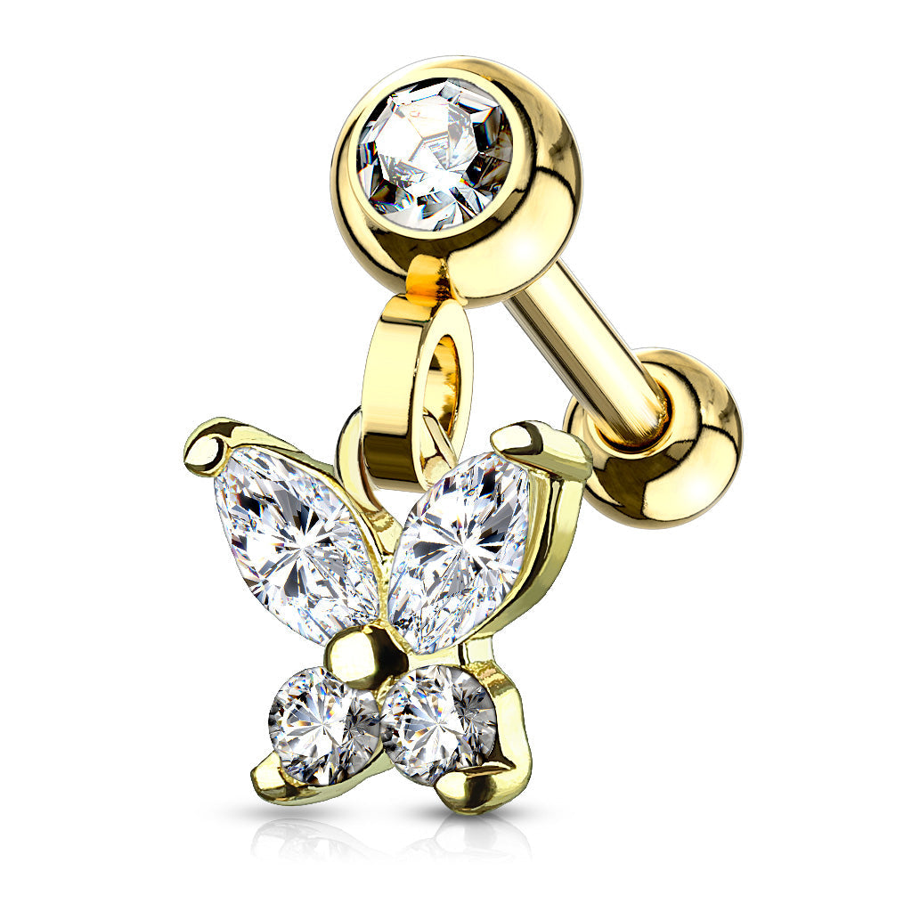 CZ Crystal Butterfly Dangling Ear Stud - Stainless Steel