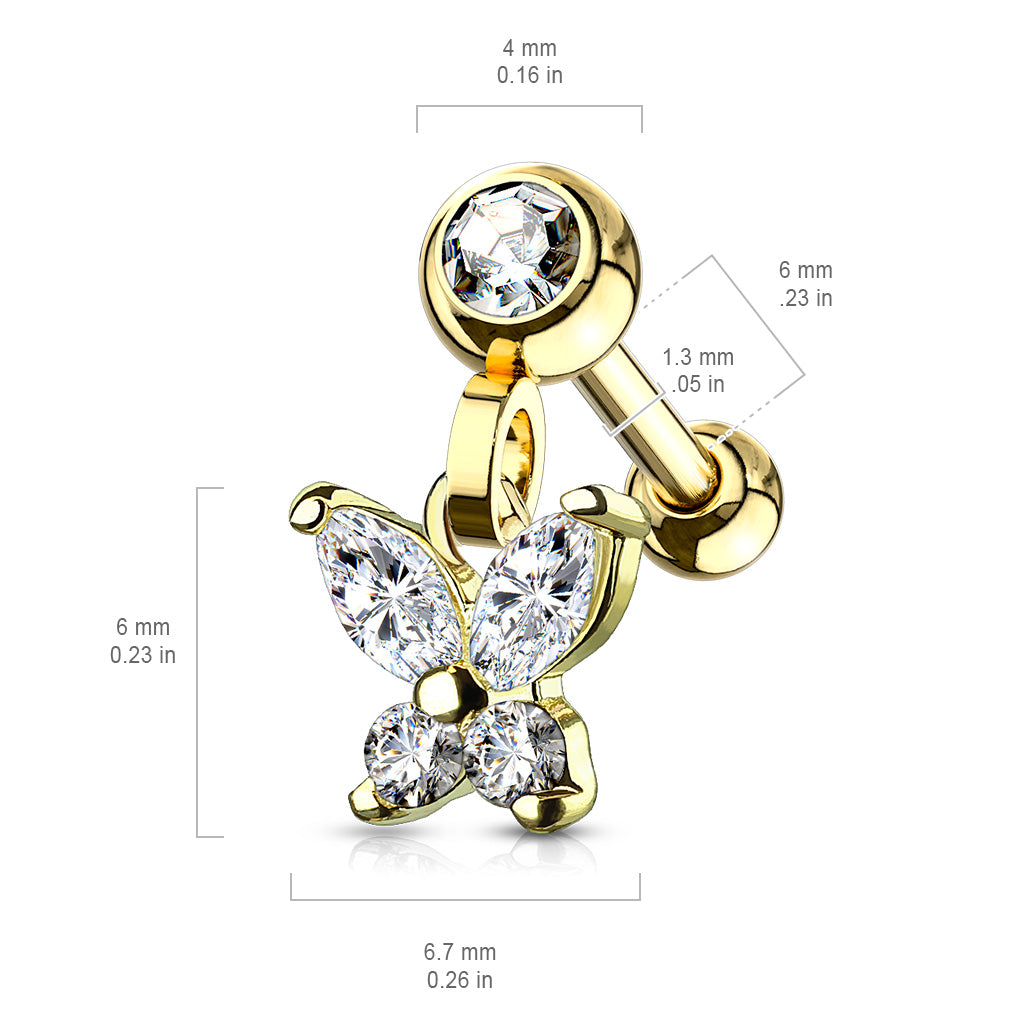 CZ Crystal Butterfly Dangling Ear Stud - Stainless Steel